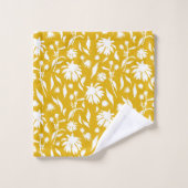 Fleurs modernes de cône blanc sur moutarde jaune (Gant de toilette)
