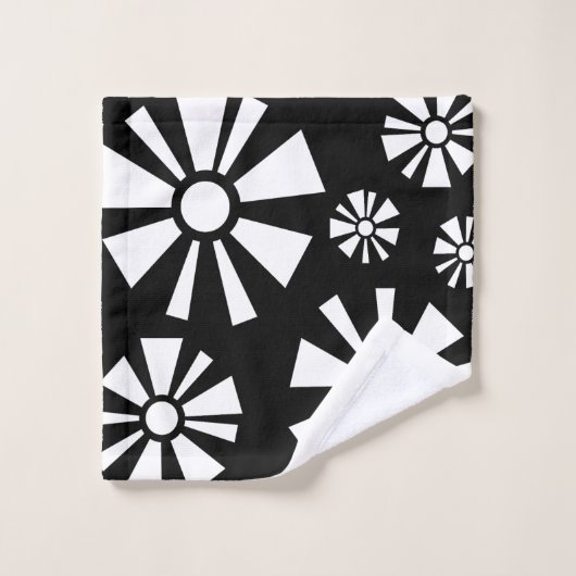 Fleurs modernes du milieu du siècle Blanc noir (Gant de toilette)