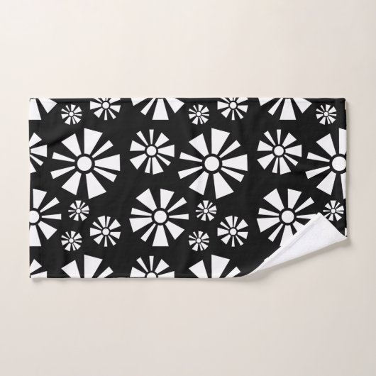 Fleurs modernes du milieu du siècle Blanc noir (Serviette à main)