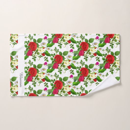 Fleurs modernes élégantes et script sur blanc (Serviette à main)