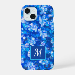 Fleurs Modernes Florales Blanches Bleues Monogramm