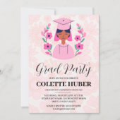 fleurs modernes invitation de graduation rose (Devant)