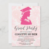fleurs modernes invitation de graduation rose (Devant)