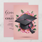 fleurs modernes invitation de graduation rose (Devant / Derrière)