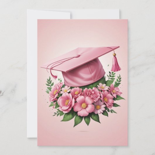 fleurs modernes invitation de graduation rose (Devant)