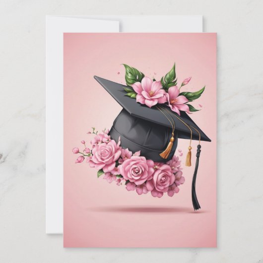fleurs modernes invitation de graduation rose (Devant)
