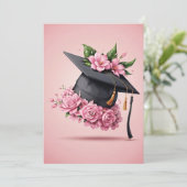 fleurs modernes invitation de graduation rose (Debout devant)