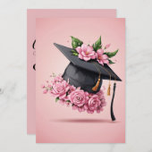 fleurs modernes invitation de graduation rose (Devant / Derrière)