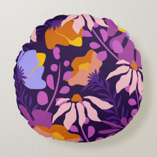 Fleurs modernes violettes Coussin ronde