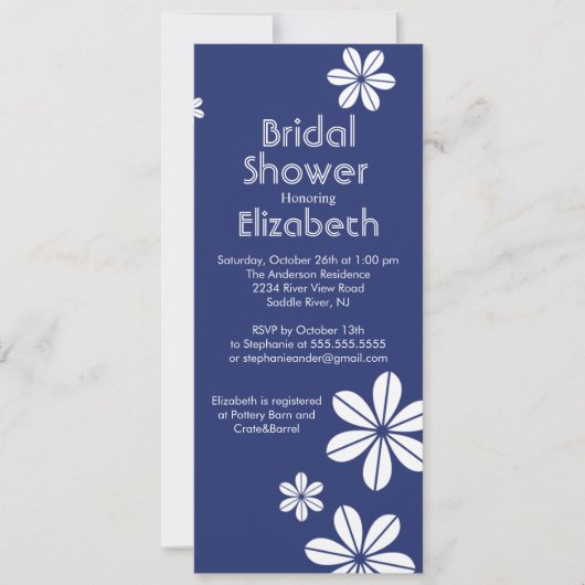 Fleurs Modes Douche nuptiale Invitation Marine Ble (Devant)