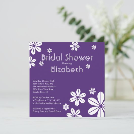 Fleurs Modes Douche nuptiale Invitation Violet (Debout devant)