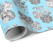 Fleurs monochromes sur papier cadeau bleu bébé (Coin rond)