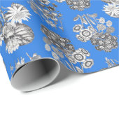Fleurs monochromes sur papier cadeau bleu vif (Coin rond)