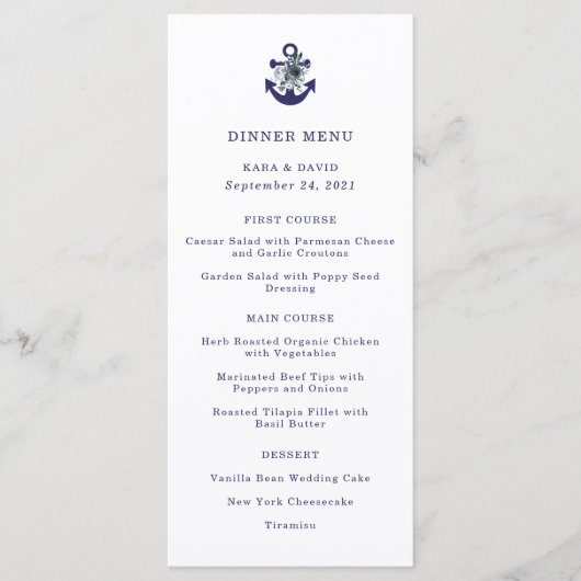 Fleurs nautiques | Menu de mariage floral marine a (Devant)