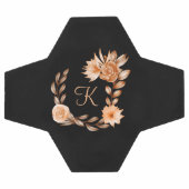 Fleurs noir marron et pêche avec monogramme (Plat)