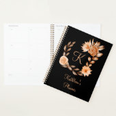 Fleurs noir marron et pêche monogrammées (Devant avec enveloppe)