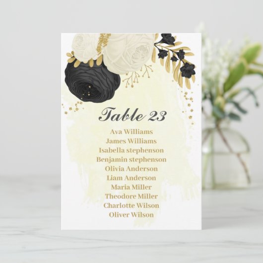 fleurs noires et blanches carte de plan de table e (Debout devant)