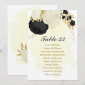 fleurs noires et blanches carte de plan de table e (Devant / Derrière)