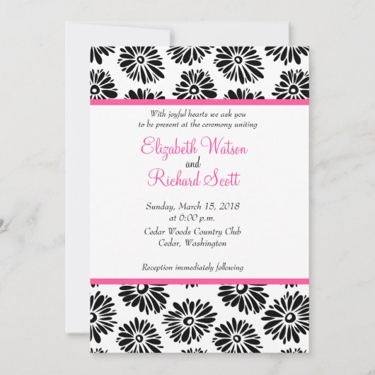 Fleurs noires et blanches funky faire-part de mari (Devant)