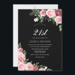 Fleurs noires et bleues Filles 21e Invitation d'an<br><div class="desc">Fleurs noires et bleues Filles 21e anniversaire Invitation élégant design floral rose bordeaux. Variations de l'invitation et des articles correspondants dans notre magasin</div>