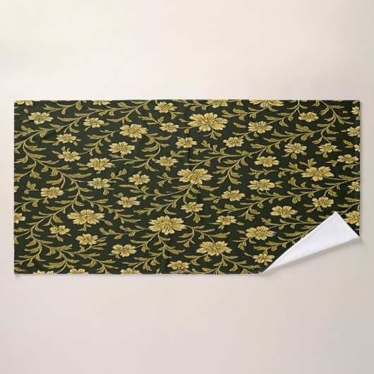 Fleurs noires et dorées (Serviette de bain)