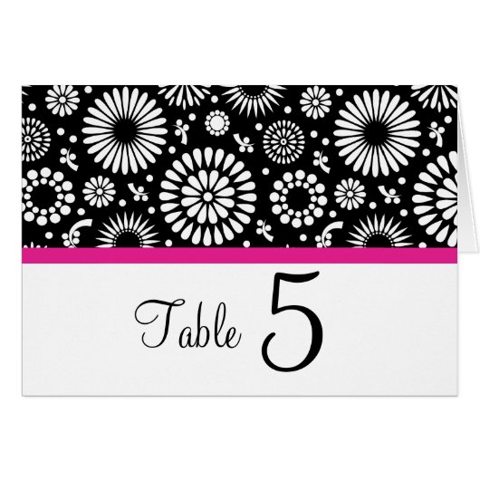 Fleurs noires et noires rétro Carte Numéro de tabl (Devant horizontal)