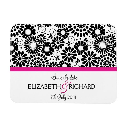 Fleurs noires rétro 'Sauvez la date' Magnet (Horizontal)