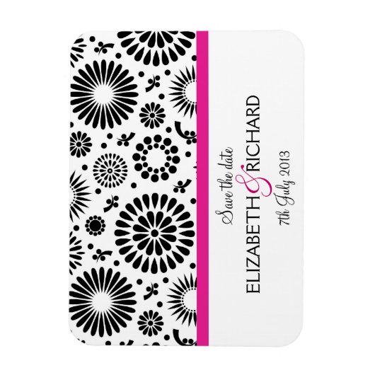 Fleurs noires rétro 'Sauvez la date' Magnet (Vertical)
