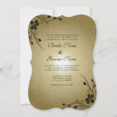Fleurs noires sur Gold Mariage damassé Invitation (Devant)