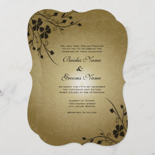 Fleurs noires sur Gold Mariage damassé Invitation