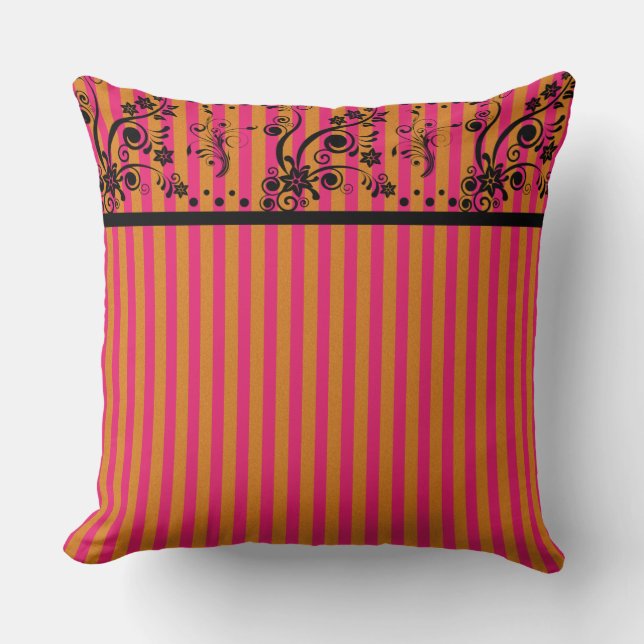 Fleurs noires sur rose - Oreiller (Recto)
