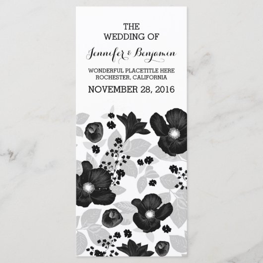 Fleurs noires vintages programmes de mariage (Devant)