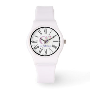 Fleurs, nom et initiale sur une montre pour dames