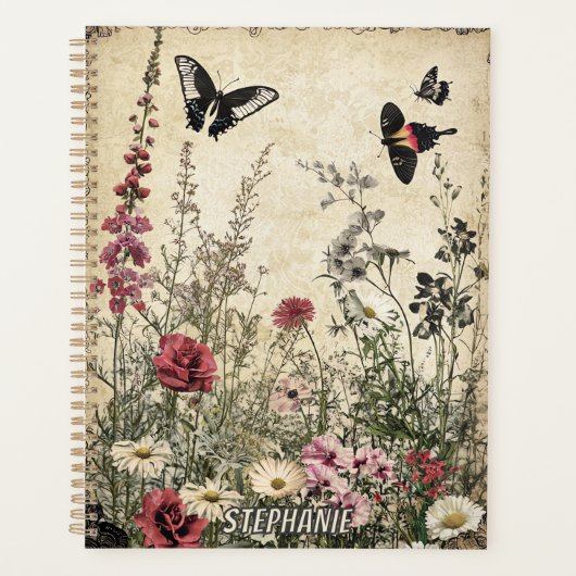 Fleurs, oiseaux et papillons sur papier vieilli (2 (Devant)
