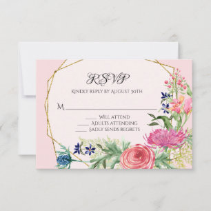 Fleurs or Aquarelle Géométrique Rose Marine RSVP