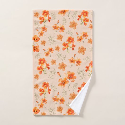 Fleurs orange avec Feuilles verts (Serviette à main)