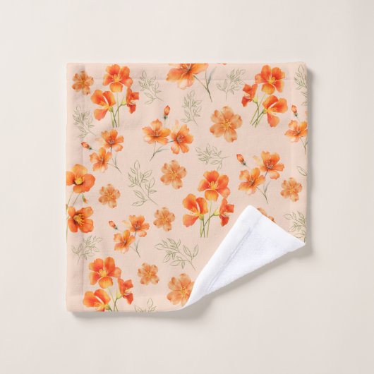 Fleurs orange avec Feuilles verts (Gant de toilette)