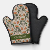 Fleurs orange boho Art nouveau avec nom beige (Recto/Verso)