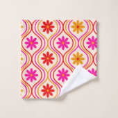 Fleurs orange rose rouge rétro sur Motif d'oignon (Gant de toilette)