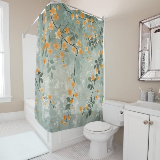 Fleurs orange Trailing Vine Douche Rideau (En situation)