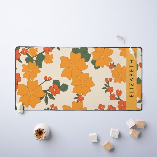Fleurs Oranges, Motif De Fleurs, Votre Nom (Tableau pour enfants)