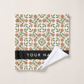 Fleurs oranges, motif floral, Boho, votre nom (Gant de toilette)