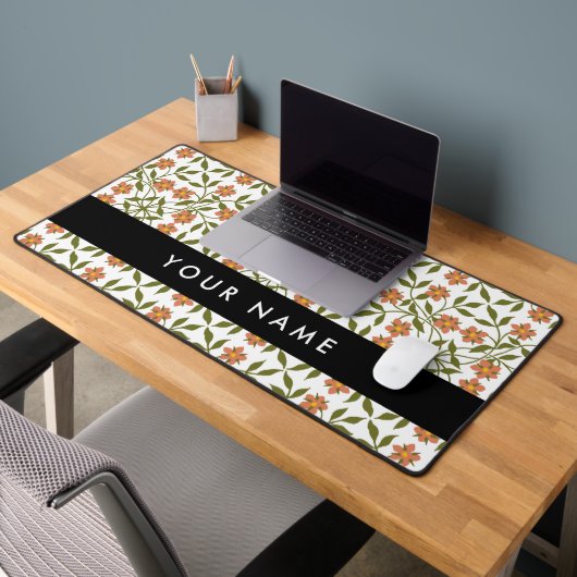 Fleurs oranges, motif floral, Boho, votre nom (Bureau 2)