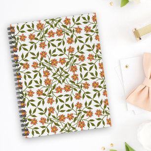 Fleurs oranges, motif floral, verdure, Boho