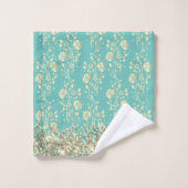 Fleurs pailletées de monogramme sur sarcelle (Gant de toilette)