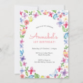 Fleurs papillons Invitation Anniversaire (Devant)