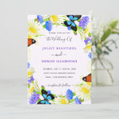 Fleurs Papillons Modèle d'invitation de mariage (Debout devant)