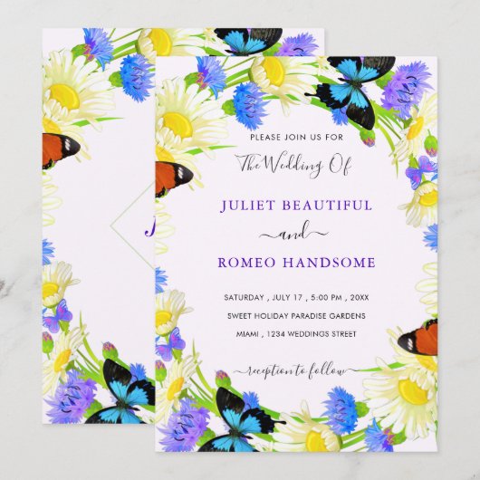 Fleurs Papillons Modèle d'invitation de mariage (Devant / Derrière)