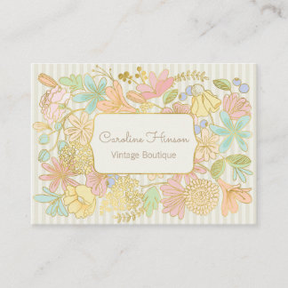 Fleurs Pastel Carte de visite avec effet or
