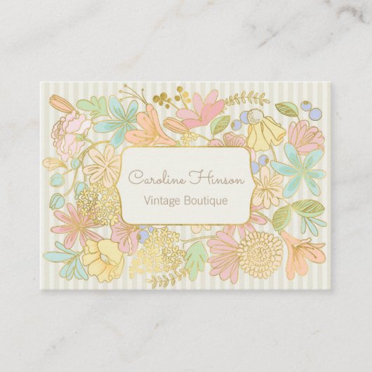 Fleurs Pastel Carte de visite avec effet or (Devant)